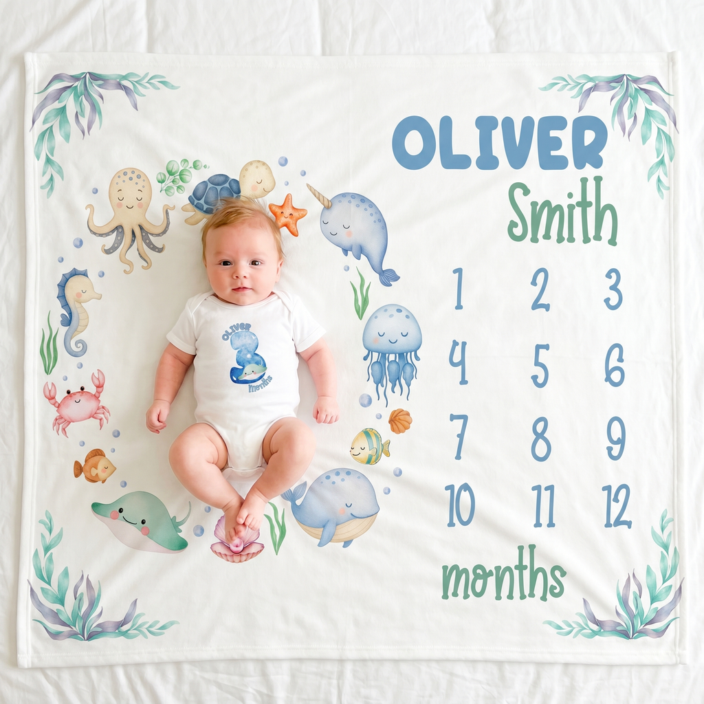 Milestones Graphic Bodysuit in Sea Animals