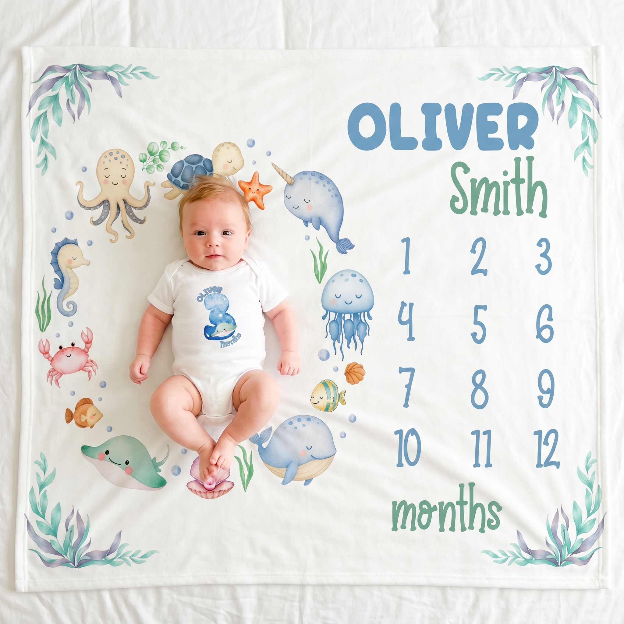 Milestones Graphic Bodysuit in Sea Animals