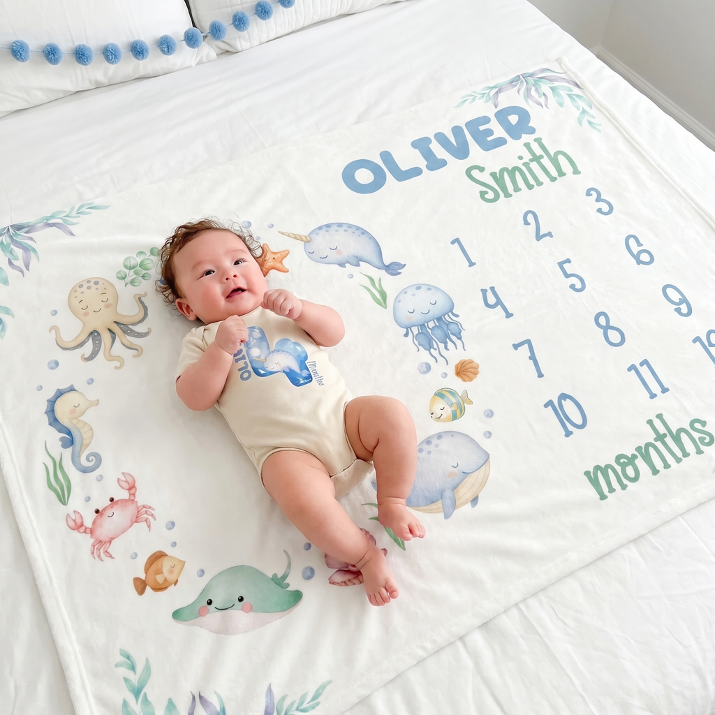 Milestones Graphic Bodysuit in Sea Animals