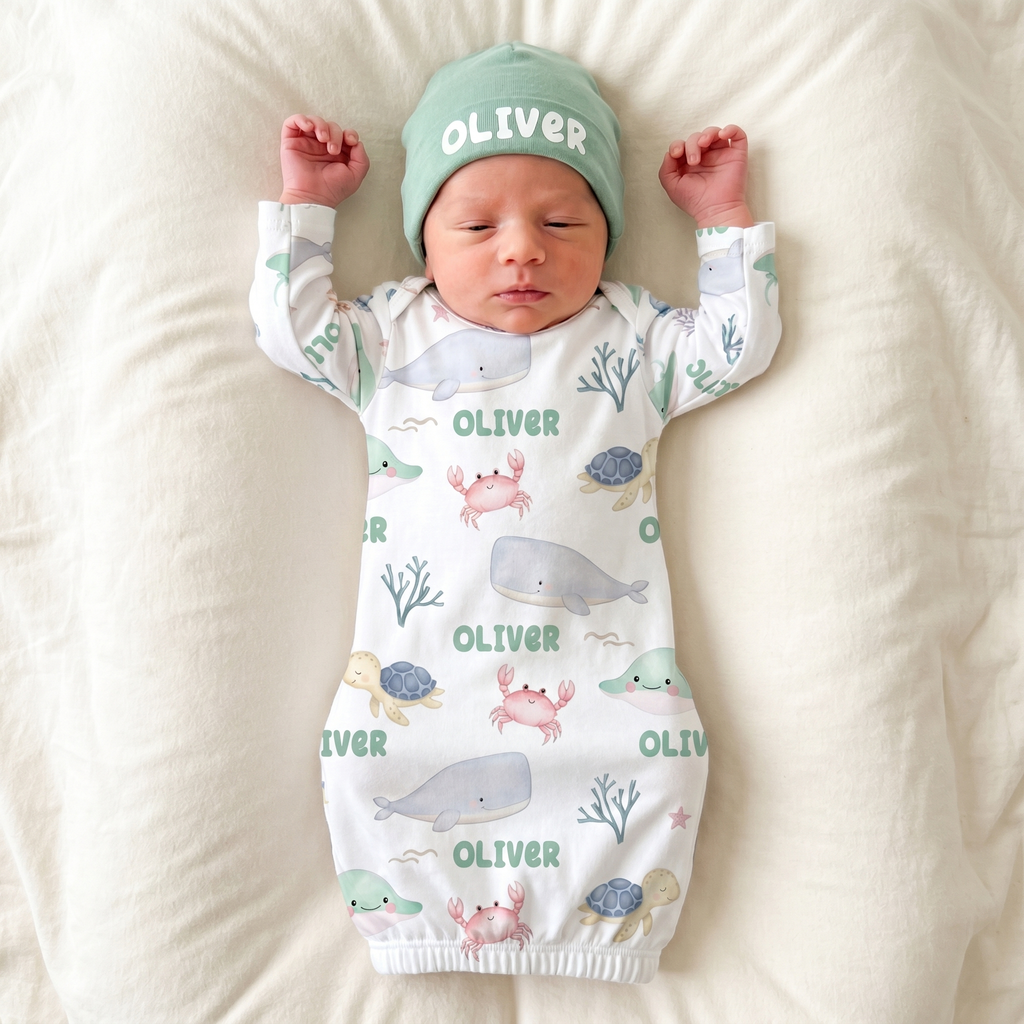 Personalized Sleep Gown in Sea Animals
