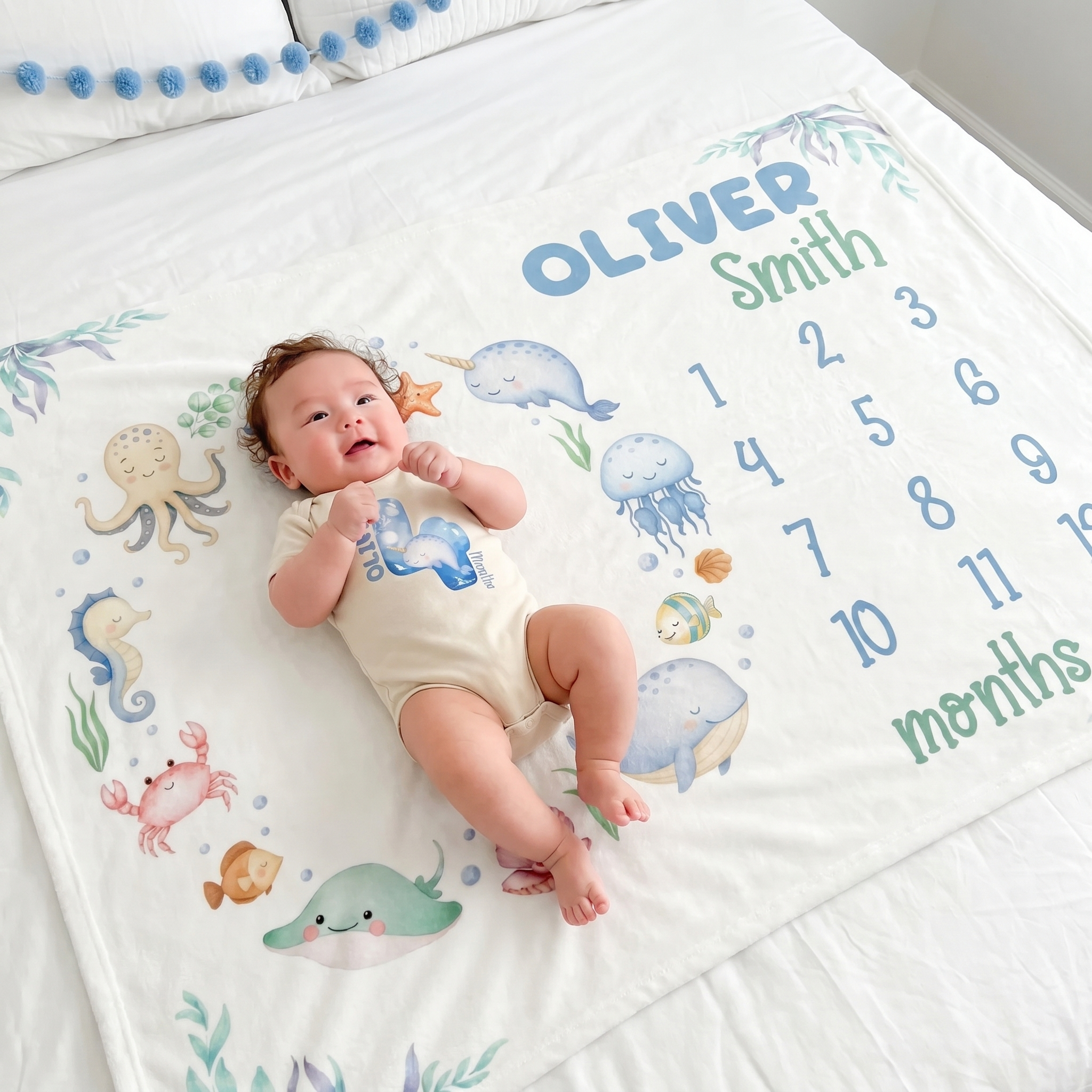 Milestone Blanket in Sea Animals