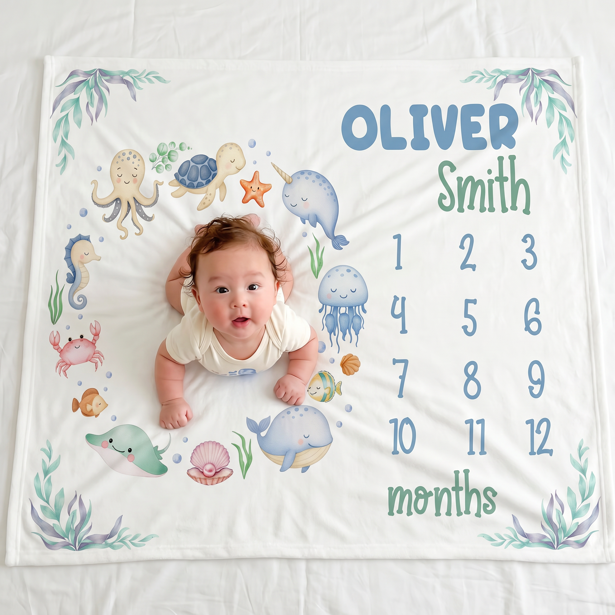 Milestone Blanket in Sea Animals