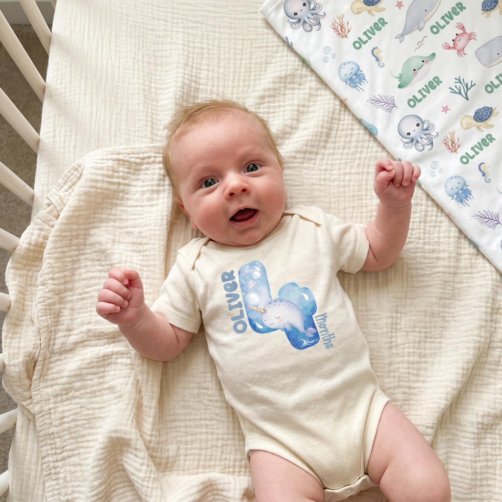 Milestones Graphic Bodysuit in Sea Animals