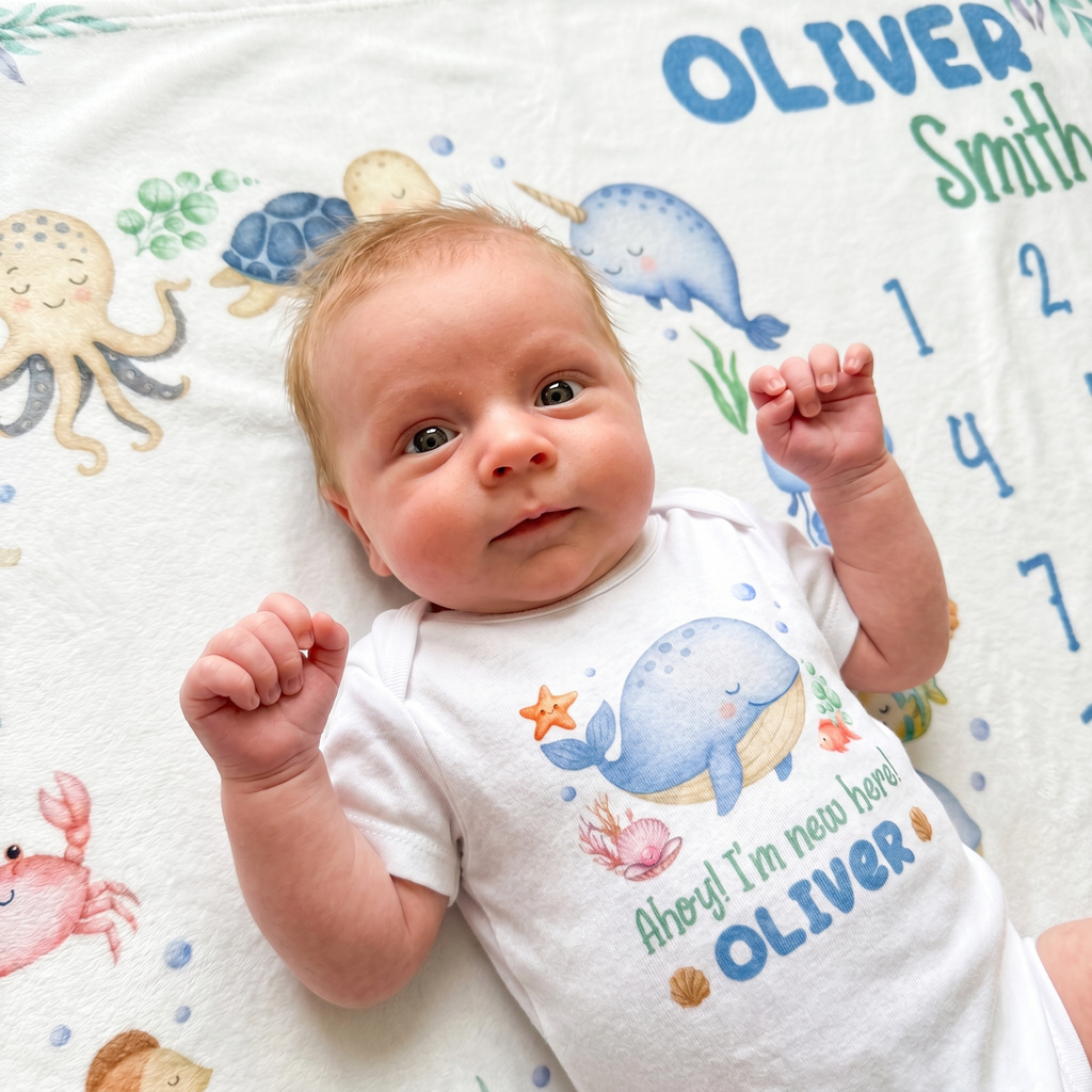 Milestone Blanket in Sea Animals