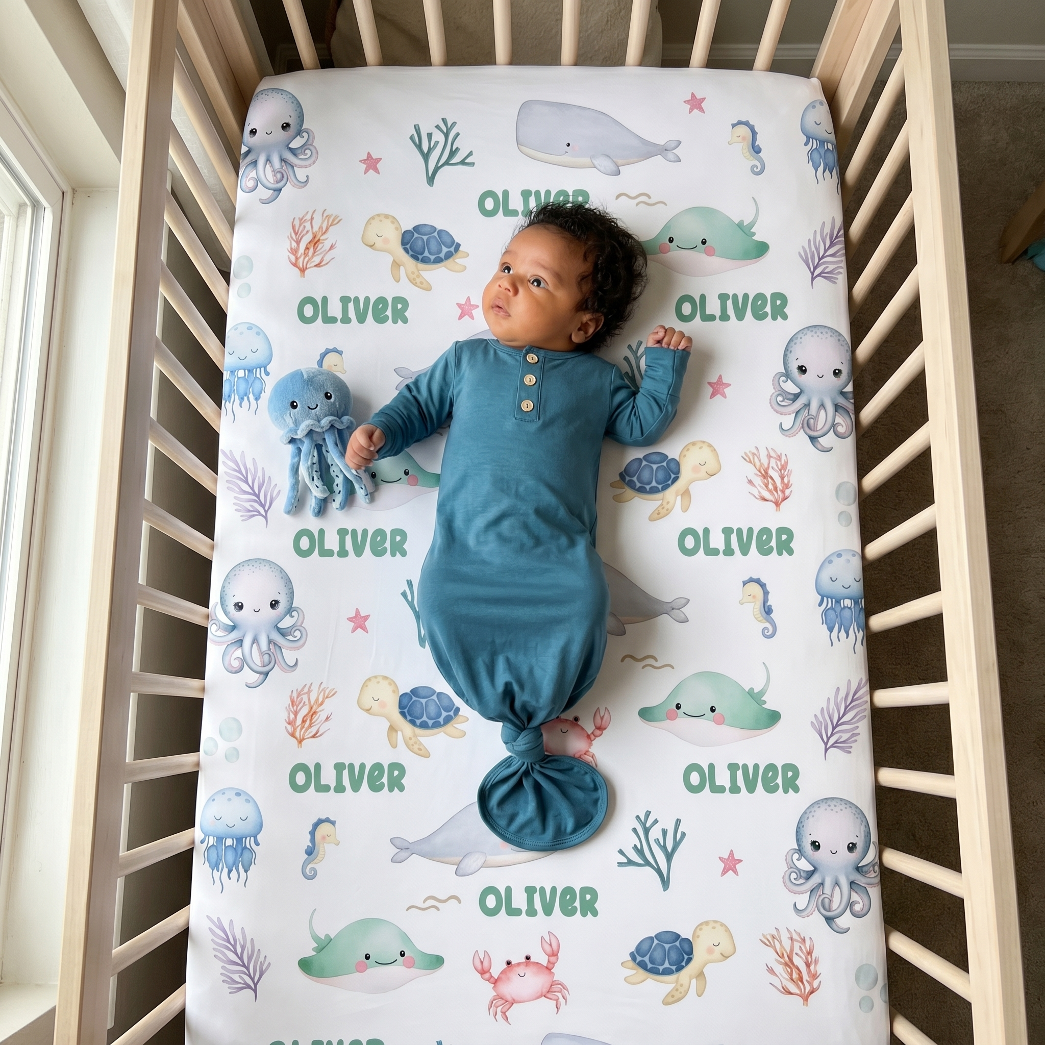Personalized Crib Sheet in Sea Animals