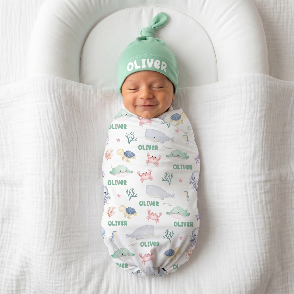 Personalized Swaddle in Sea Animals