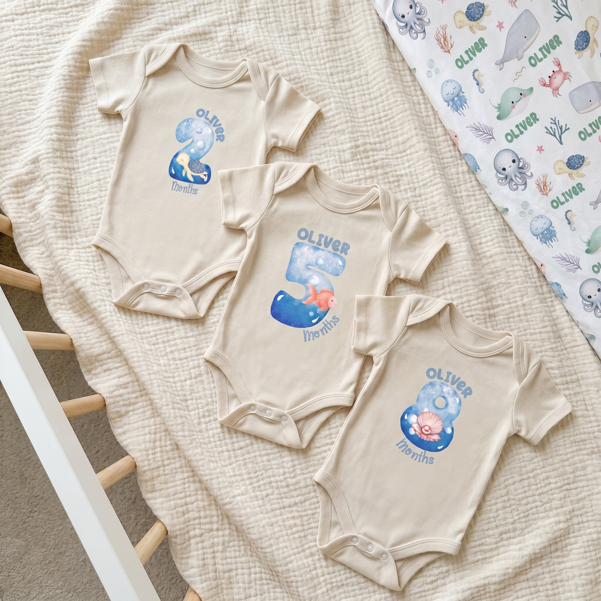 Milestones Graphic Bodysuit in Sea Animals