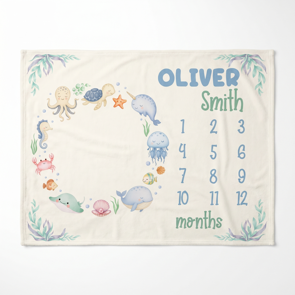 Milestone Blanket in Sea Animals