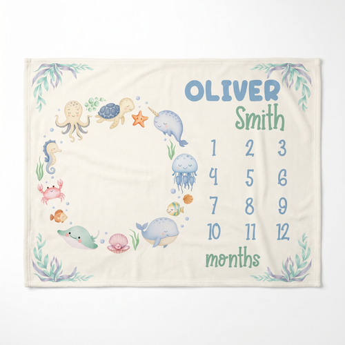 Milestone Blanket in Sea Animals