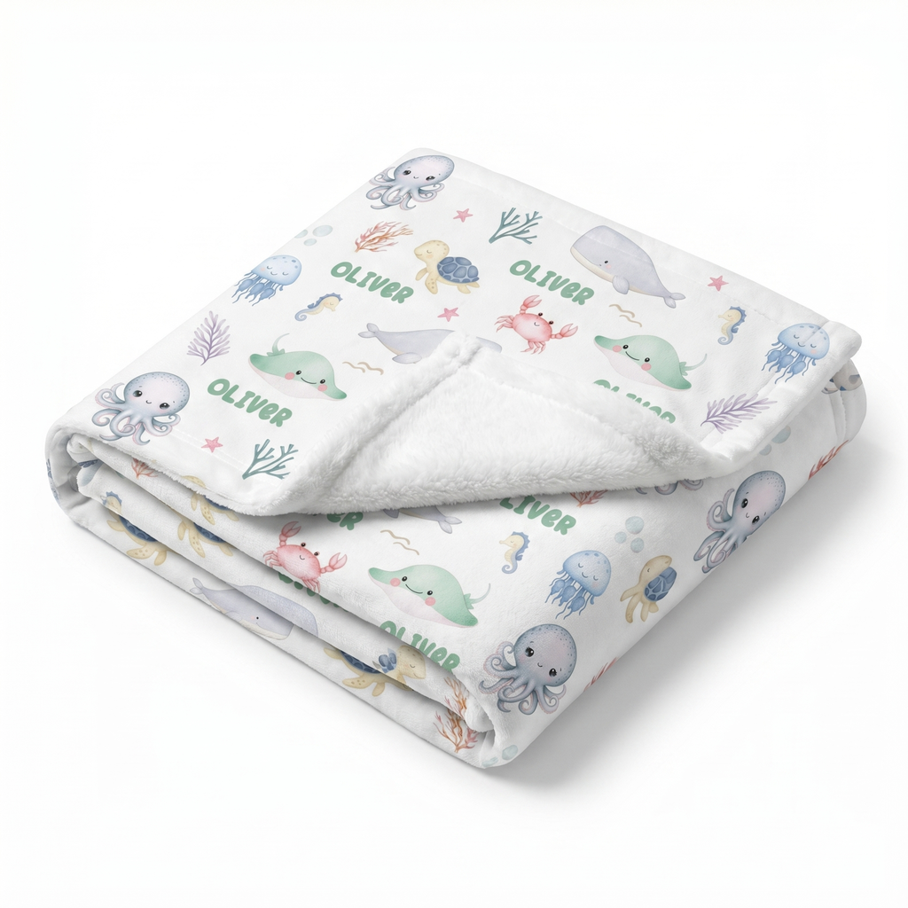 Personalized Blanket in Sea Animals